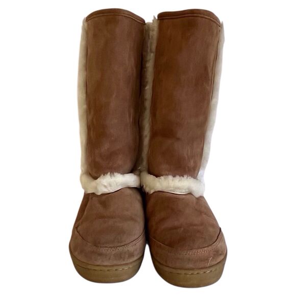 BearPaw Kendall Hickory Suede Tall Boots Sherpa Sheepskin Lining Size 10 Pull On - Picture 5 of 12